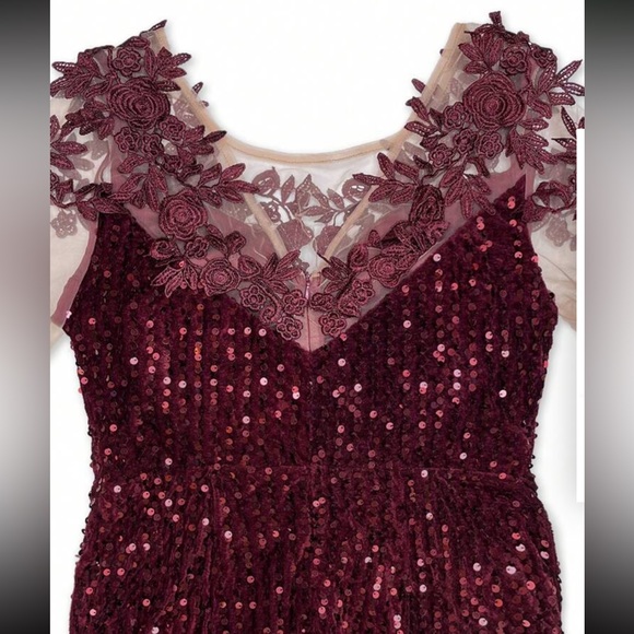 Luxe mesh lace sleeves mermaid hem party sequins dress - Picture 6 of 7